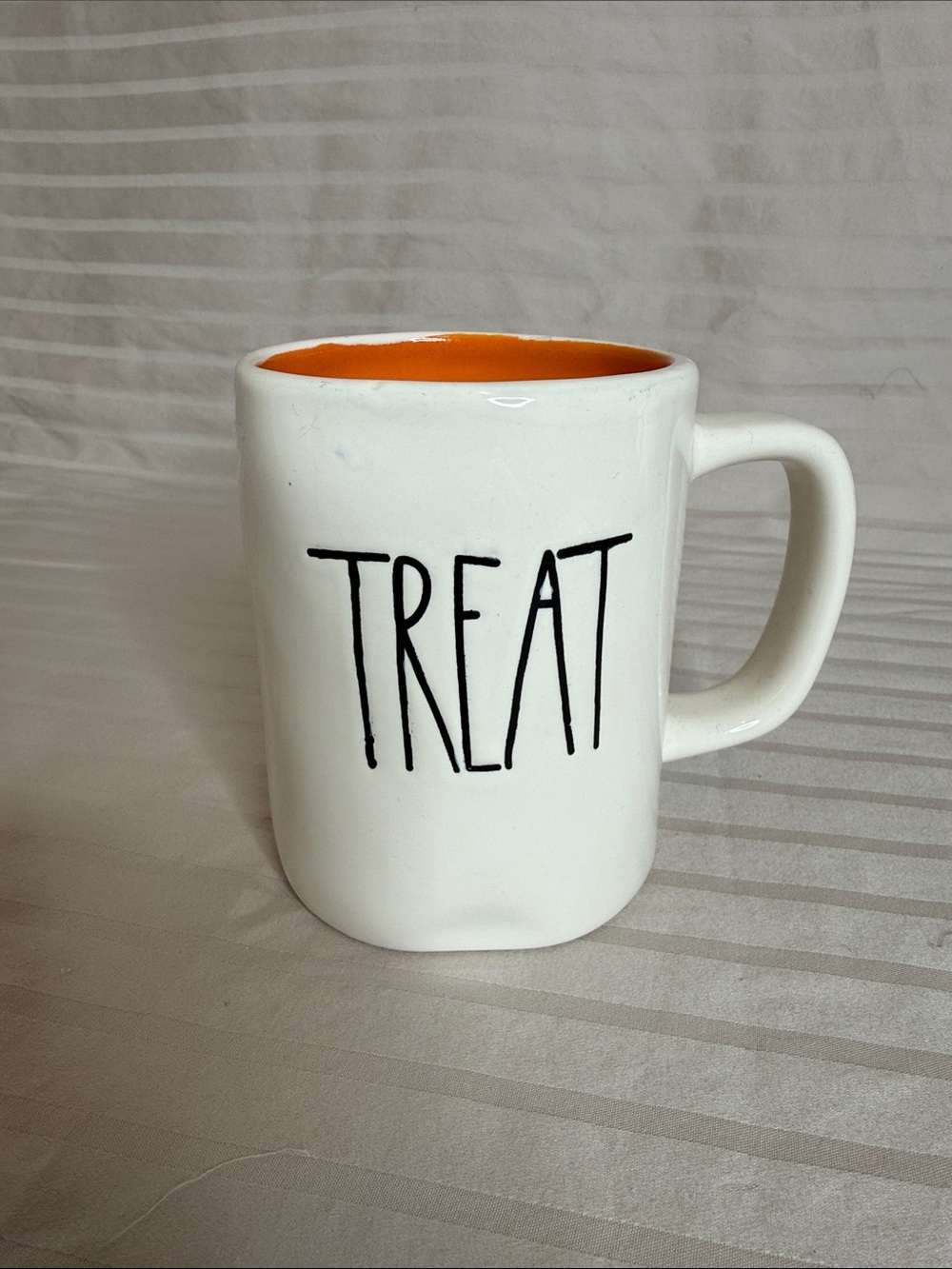 M Stamped - Rae Dunn White Ceramic double sided TREAT / TRICK Mug